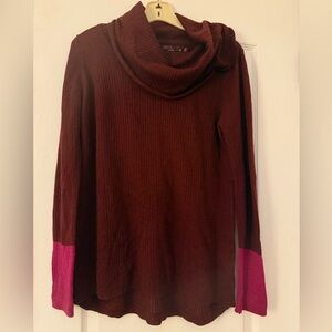 Prana Vintage Burgundy and Pink Cowl Neck Wool Sweater XS